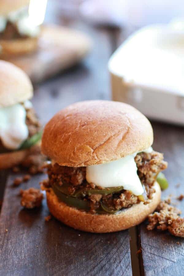 20 Minute Chicken Cheesesteak Sloppy Joe Sliders | halfbakedharvest.com