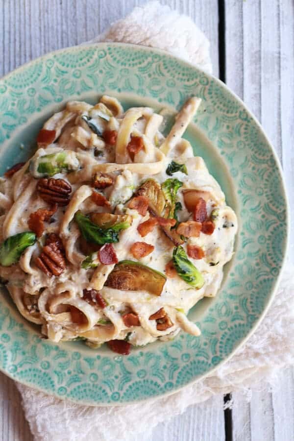 Caramelized Brussels Sprouts and Bacon Fettuccine Alfredo | halfbakedharvest.com