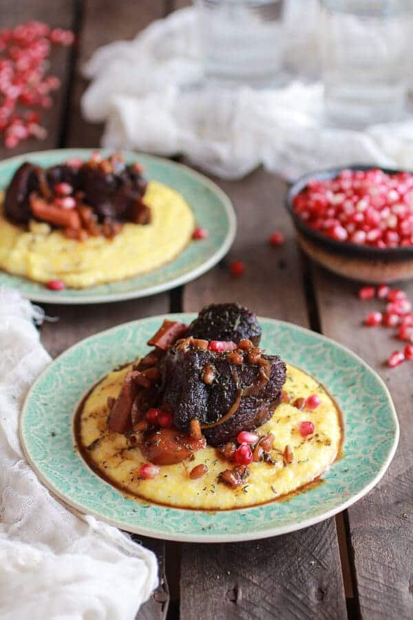 Crockpot Sweet and Sour Pomegranate Short Ribs with Creamy Polenta | halfbakedharvest.com