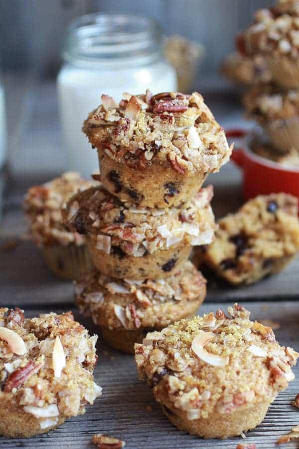 Sweet Potato, Quinoa and Dark Chocolate Coconut Crumble Crunch Muffins | halfbakedharvest.com