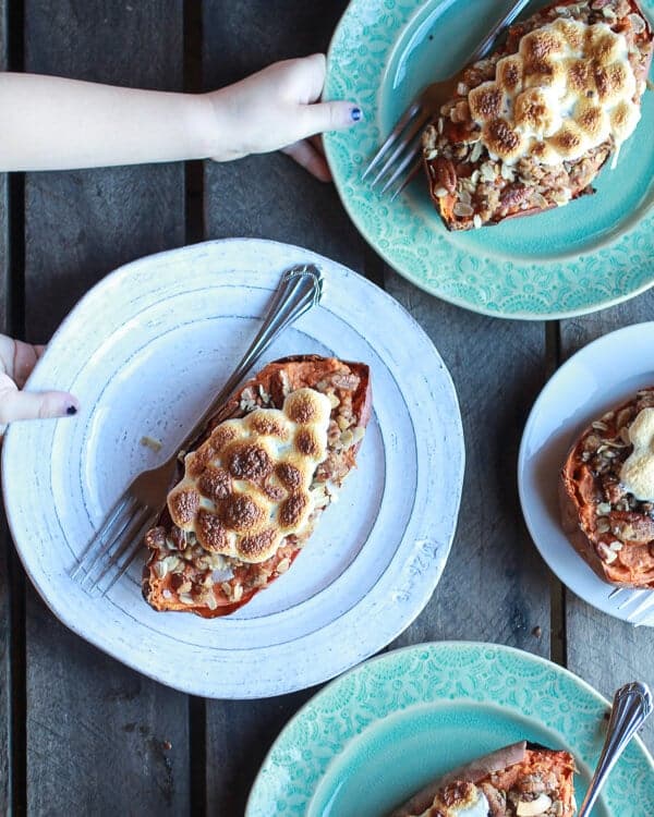 Healthier Sweet Potato Casserole Boats with Pecan Flax Crumble | halfbakedharvest.com