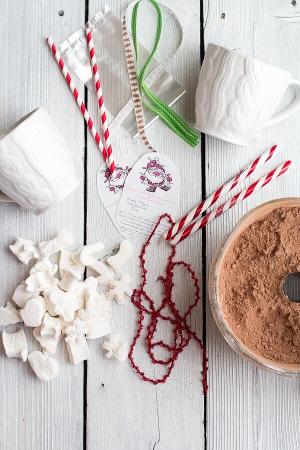 Homemade Holiday Gifts- Easy Double Chocolate Vanilla Bean Hot Cocoa Mugs + Marshmallows | halfbakedharvest.com