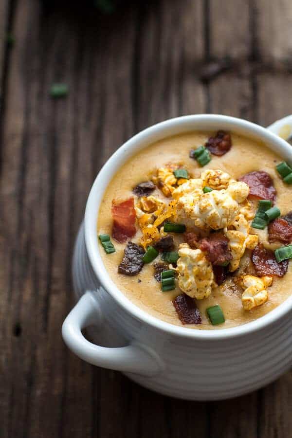 Cheddar Ale Soup with Chili Cheese Popcorn | halfbakedharvest.com
