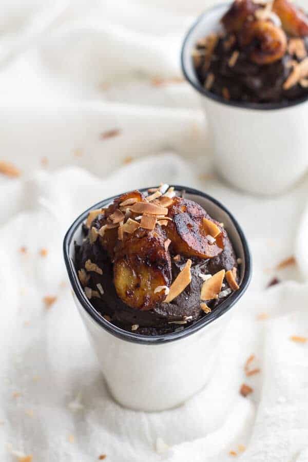 Dark Chocolate Avocado Mousse with Coconut Caramelized Bananas | halfbakedharvest.com