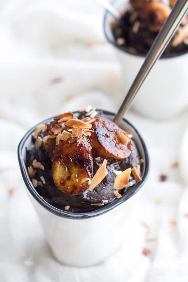 Dark Chocolate Avocado Mousse with Coconut Caramelized Bananas | halfbakedharvest.com