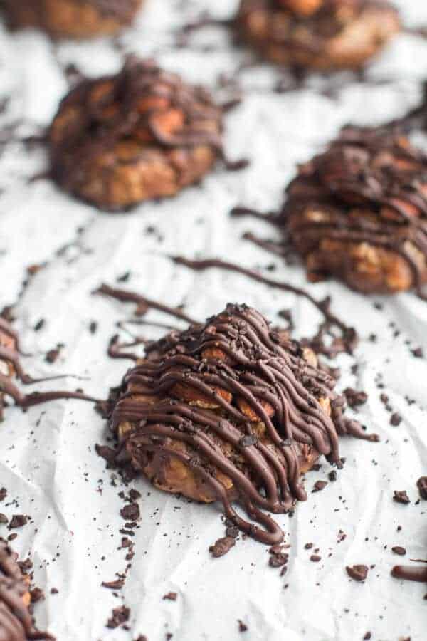 Dark Chocolate Covered Coffee Roasted Almond and Peanut Butter Oatmeal Bites | halfbakedharvest.com