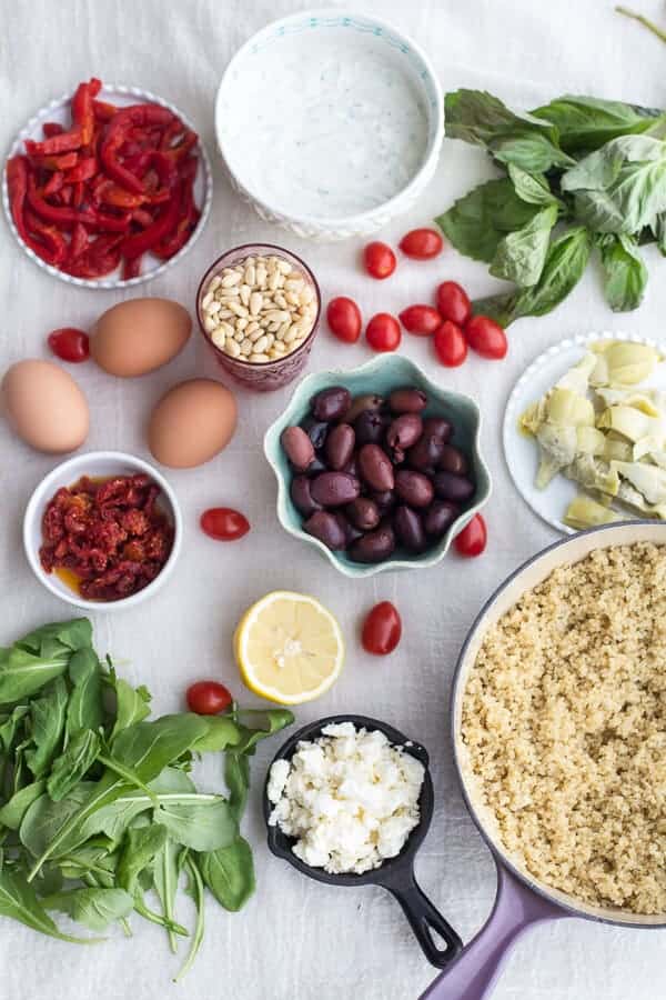 Mad Greek Quinoa Dinner Omelets with Feta and Tzatziki | halfbakedharvest.com