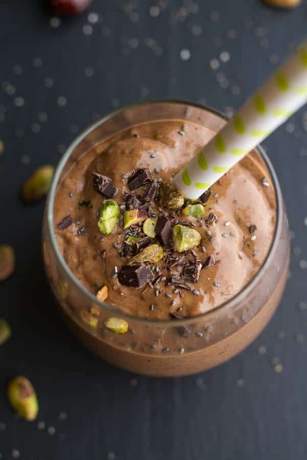 Thick + Creamy Chocolate Pistachio Chia Shake | halfbakedharvest.com