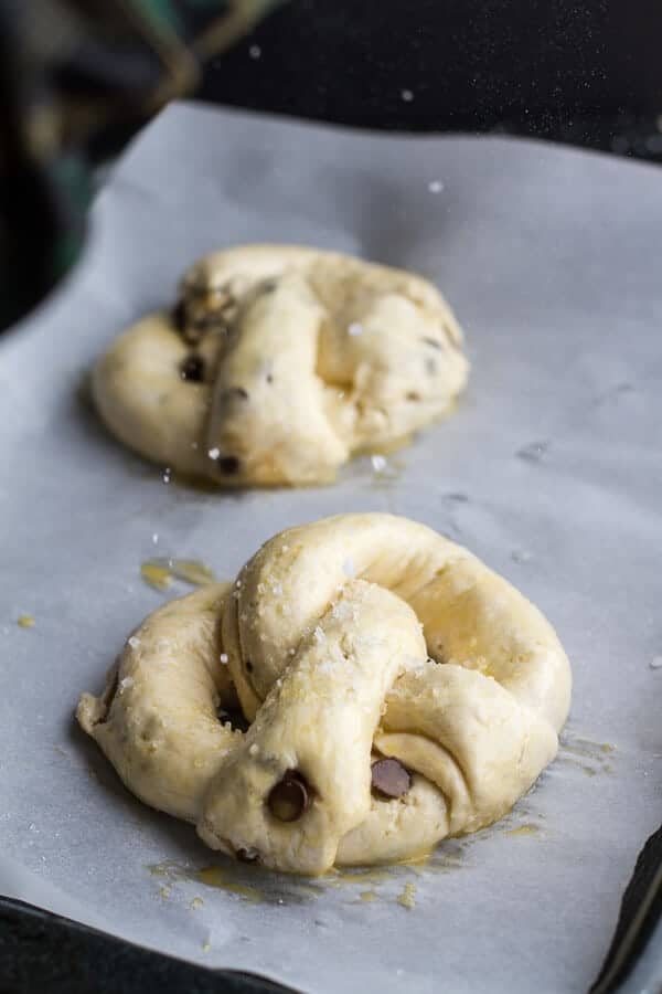 Warm Chocolate Chip Cookie stuffed Soft Pretzels | halfbakedharvest.com