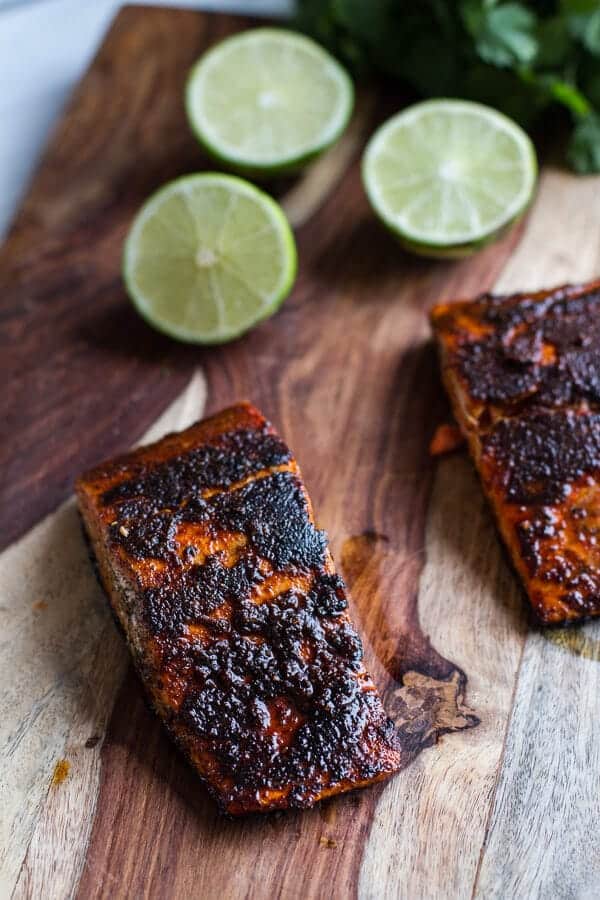 Chile Lime Salmon Fajita Salad with Cilantro Lime Vinaigrette | halfbakedharvest.com