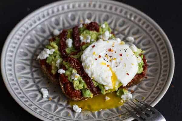 Harissa, Smashed Avocado + Egg Toast with Goat Cheese and Honey Drizzle | halfbakedharvest.com