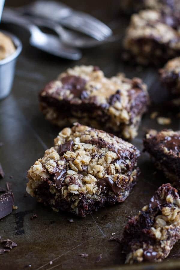 Oatmeal Chocolate Chunk Cookie Peanut Butter Swirled Brownies | halfbakedharvest.com