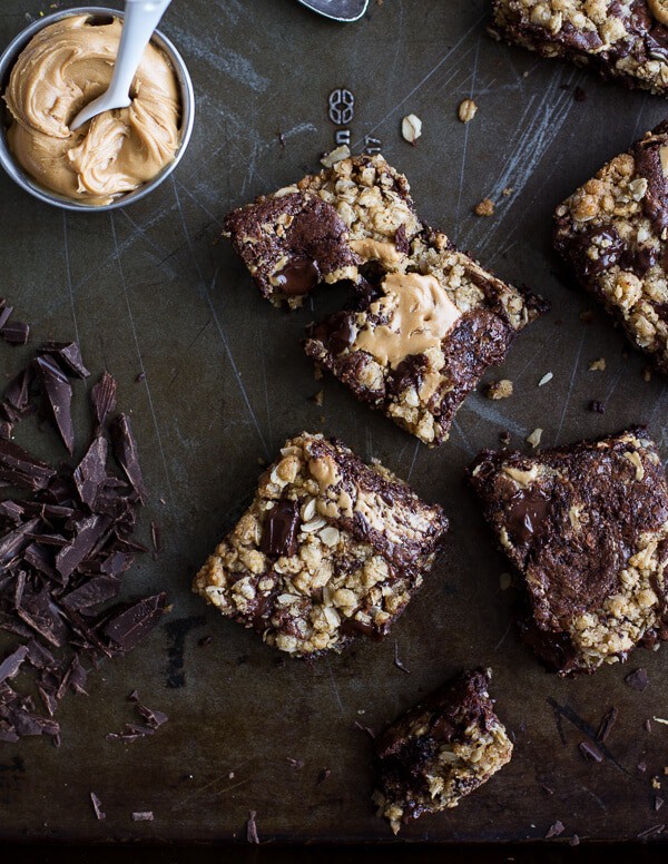 Oatmeal Chocolate Chunk Cookie Peanut Butter Swirled Brownies | halfbakedharvest.com