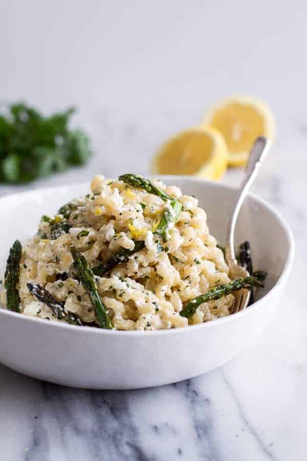 Simple Lemony Feta and Mascarpone Pasta with Grilled Asparagus | Simple Lemony Feta and Mascarpone Pasta with Grilled Asparagus | halfbakedharvest.com