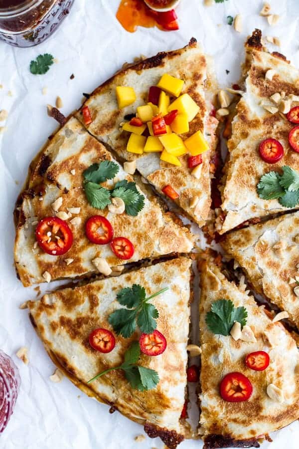 Sweet Thai Chili Salmon Quesadillas with Spicy Mango | halfbakedharvest.com