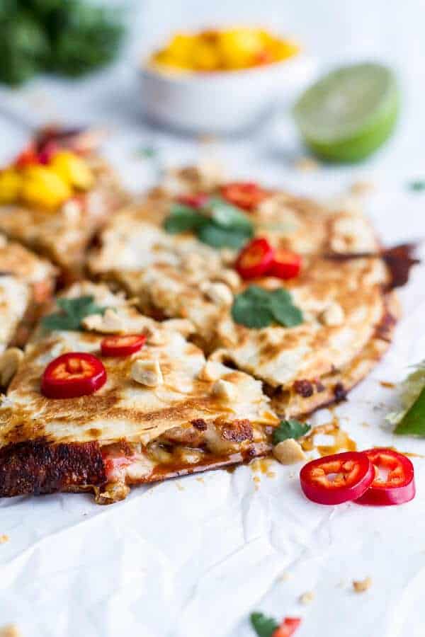 Sweet Thai Chili Salmon Quesadillas with Spicy Mango | halfbakedharvest.com