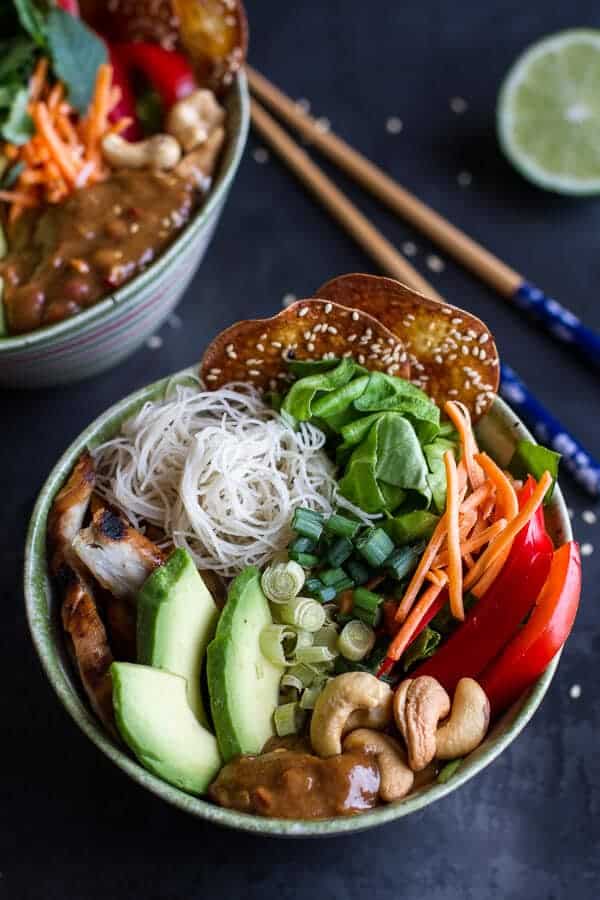 Vietnamese Chicken, Avocado + Lemongrass Spring Roll Salad With Hoisin Crackers | halfbakedharvest.com