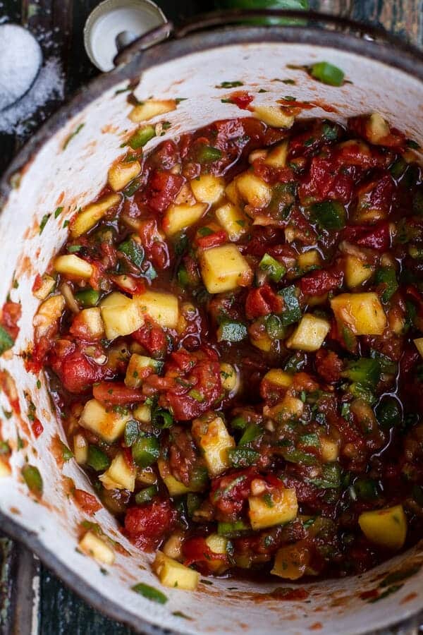 BBQ Margarita Chicken Tostadas with Sweet Jalapeño Margarita Salsa | halfbakedharvest.com