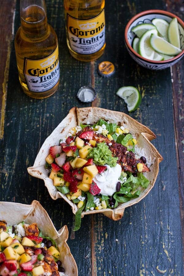 Chipotle Mahi Mahi Burrito Bowls w/ Coconut Lime Rice + Strawberry-Mango Salsa | halfbakedharvest.com