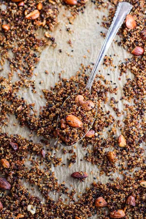 Coconut Banana Oats Smoothie Bowl with Crunchy Black Sesame Quinoa Cereal + Mango | halfbakedharvest.com