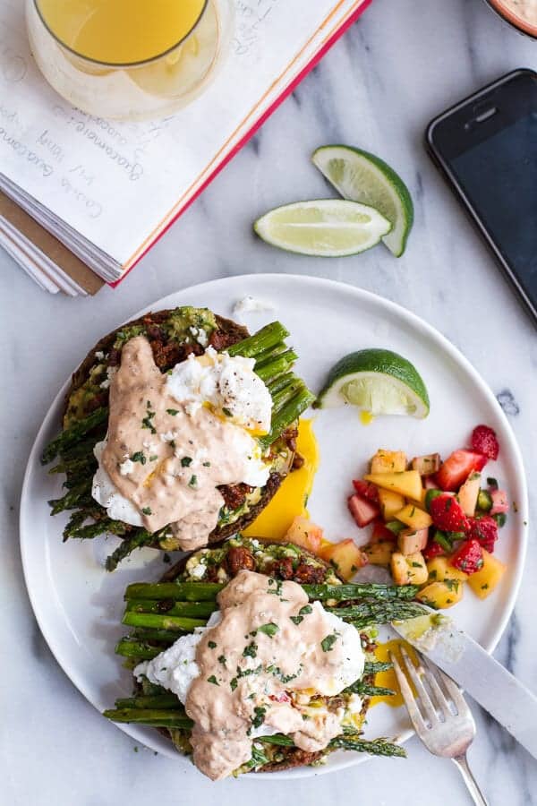 Cotija Guacamole + Chorizo Eggs Benedict with Honey Chipotle Lime Sauce | halfbakedharvest.com