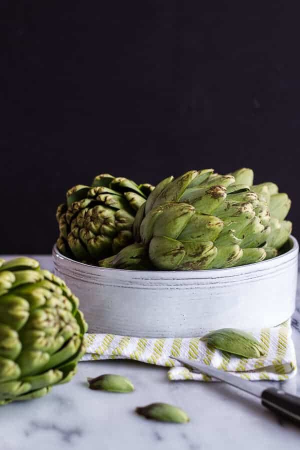 Pan Fried Lemony Artichokes with Asparagus Pistachio Pesto Pasta | halfbakedharvest.com