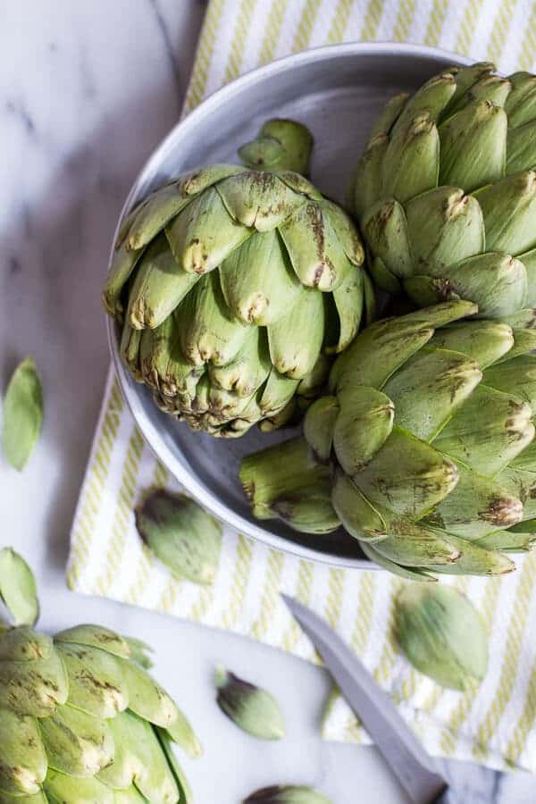Pan Fried Lemony Artichokes with Asparagus Pistachio Pesto Pasta | halfbakedharvest.com