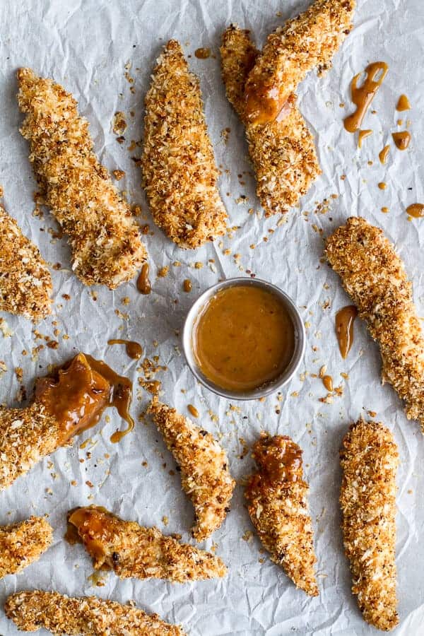 Quinoa Crusted Chicken Strips with BBQ Honey Mustard | halfbakedharvest.com