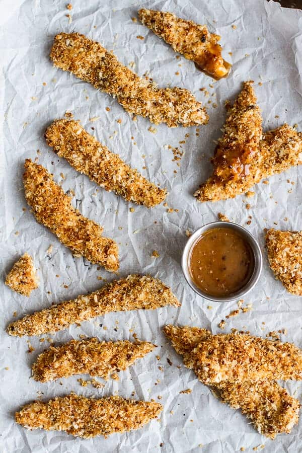 Quinoa Crusted Chicken Strips with BBQ Honey Mustard | halfbakedharvest.com