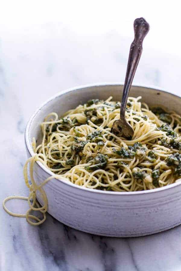 20 Minute Brown Butter Chunky Basil Pesto Pasta | halfbakedharvest.com