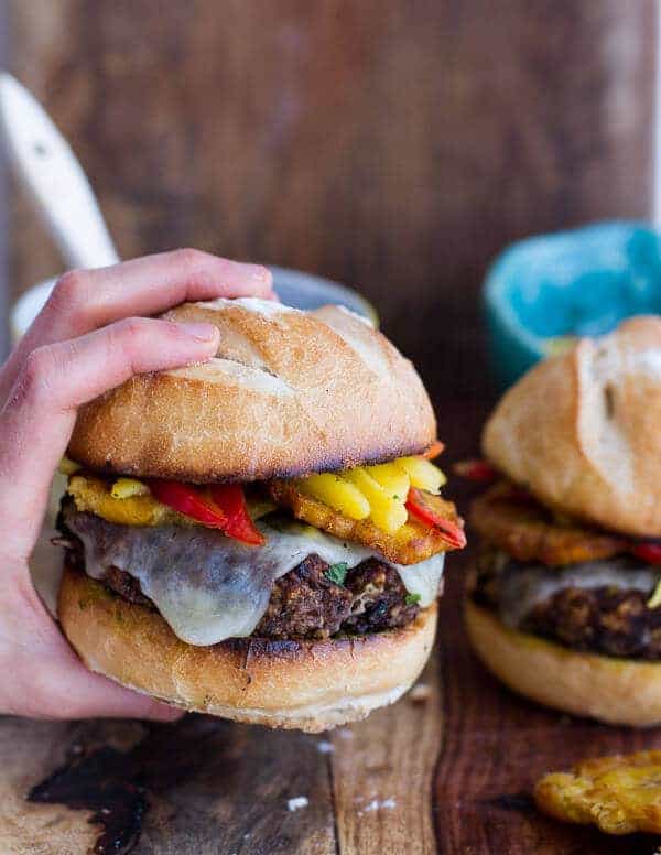 Cuban Black Bean and Rice Mojo Burgers with Slaw + Garlic Tostones | halfbakedharvest.com