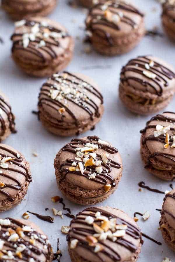 Frozen Hot Fudge and Peanut Butter Swirled Pretzel Macarons | halfbakedharvest.com