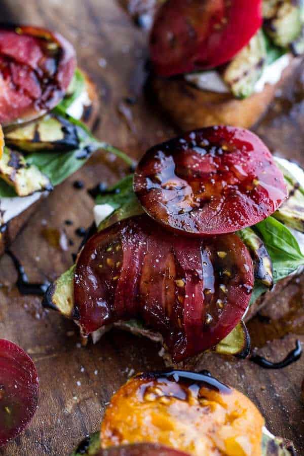 Grilled Caprese Toast with Burrata Cheese + Grilled Avocados | halfbakedharvest.com