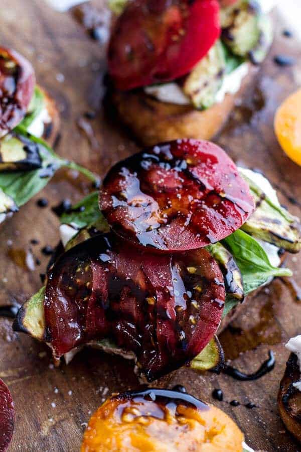 Grilled Caprese Toast with Burrata Cheese + Grilled Avocados | halfbakedharvest.com