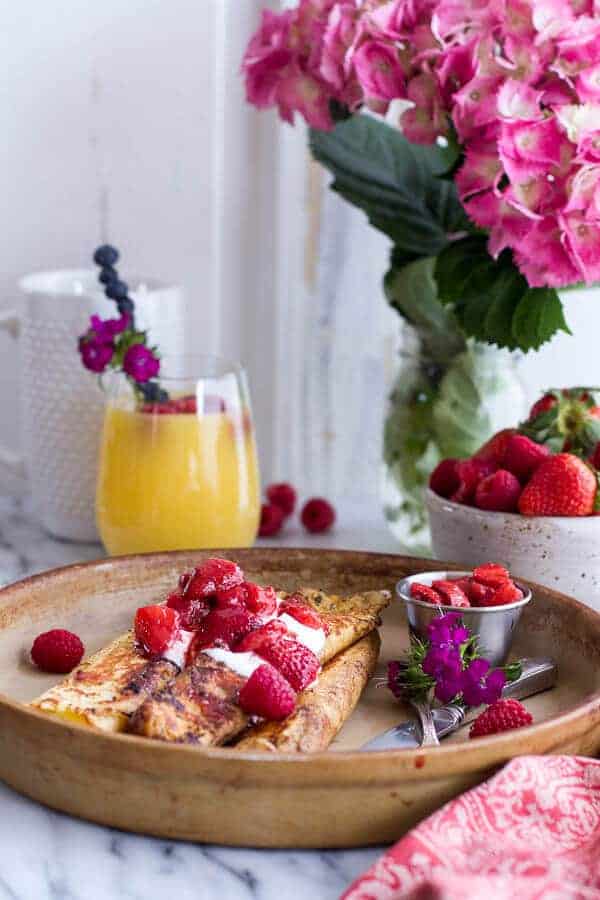 Lemon Ricotta Cheese Stuffed French Toast Crepes with Vanilla Stewed Strawberries | halfbakedharvest.com