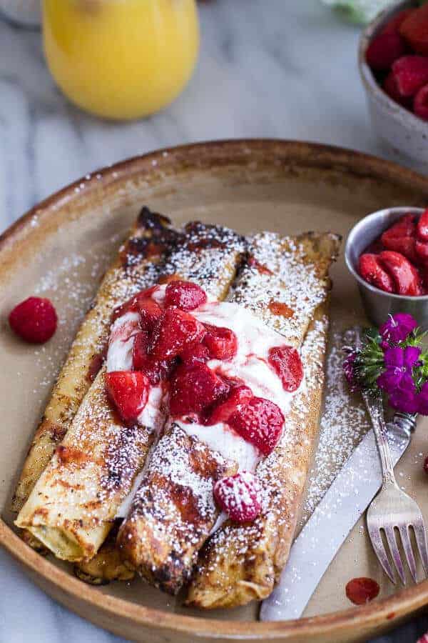 Lemon Ricotta Cheese Stuffed French Toast Crepes with Vanilla Stewed Strawberries | halfbakedharvest.com
