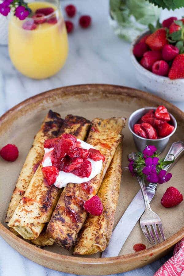 Lemon Ricotta Cheese Stuffed French Toast Crepes with Vanilla Stewed Strawberries | halfbakedharvest.com