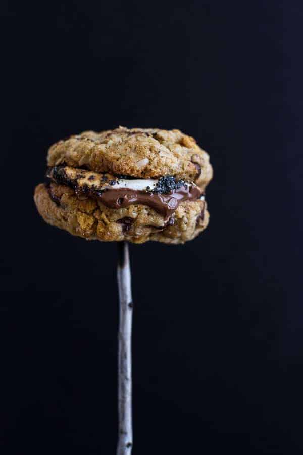 Oatmeal Chocolate Chip + Graham Cracker Cookie S'mores | halfbakedharvest.com