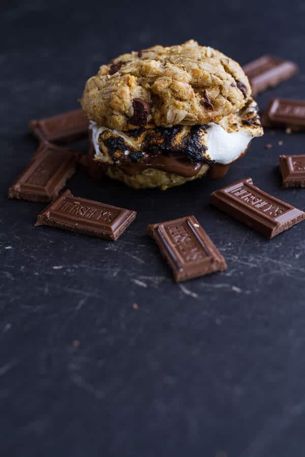 Oatmeal Chocolate Chip + Graham Cracker Cookie S'mores | halfbakedharvest.com