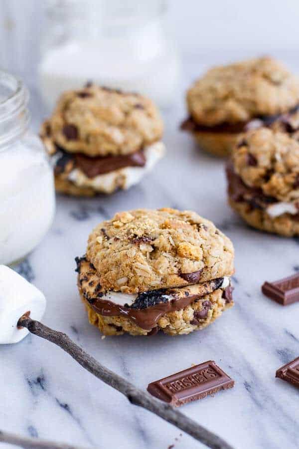Oatmeal Chocolate Chip + Graham Cracker Cookie S'mores | halfbakedharvest.com
