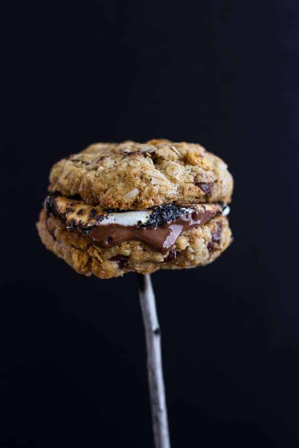 Oatmeal Chocolate Chip + Graham Cracker Cookie S'mores | halfbakedharvest.com