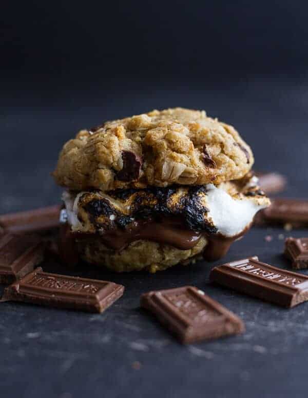 Oatmeal Chocolate Chip + Graham Cracker Cookie S'mores | halfbakedharvest.com