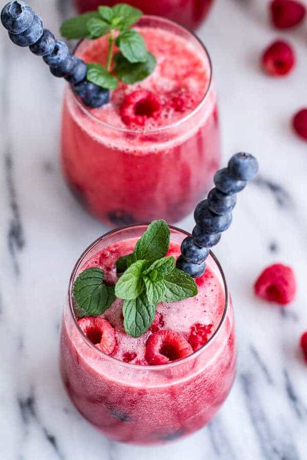 Raspberry-Rhubarb Bellini Smoothie w- Blueberries (Virgin...or not so Virgin) (VIDEO) | halfbakedharvest.com