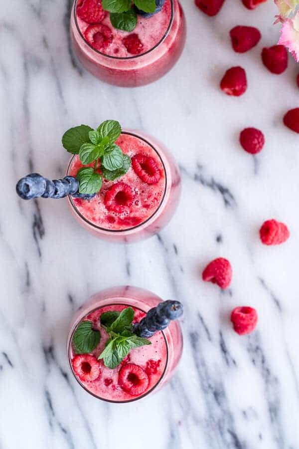 Raspberry-Rhubarb Bellini Smoothie w- Blueberries (Virgin...or not so Virgin) (VIDEO) | halfbakedharvest.com