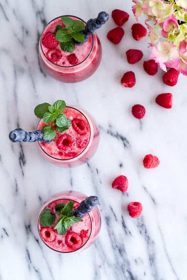 Raspberry-Rhubarb Bellini Smoothie w- Blueberries (Virgin...or not so Virgin) (VIDEO) | halfbakedharvest.com
