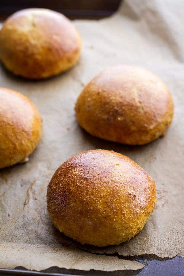 Salted Honey Butter Cornbread Brioche Burger Buns | halfbakedharvest.com