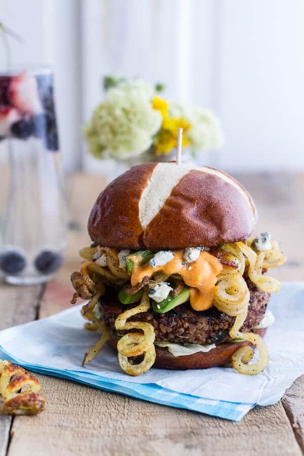 Buffalo-Blue Curly Cheese Fry and Crispy Black Bean Burgers | halfbakedharvest.com