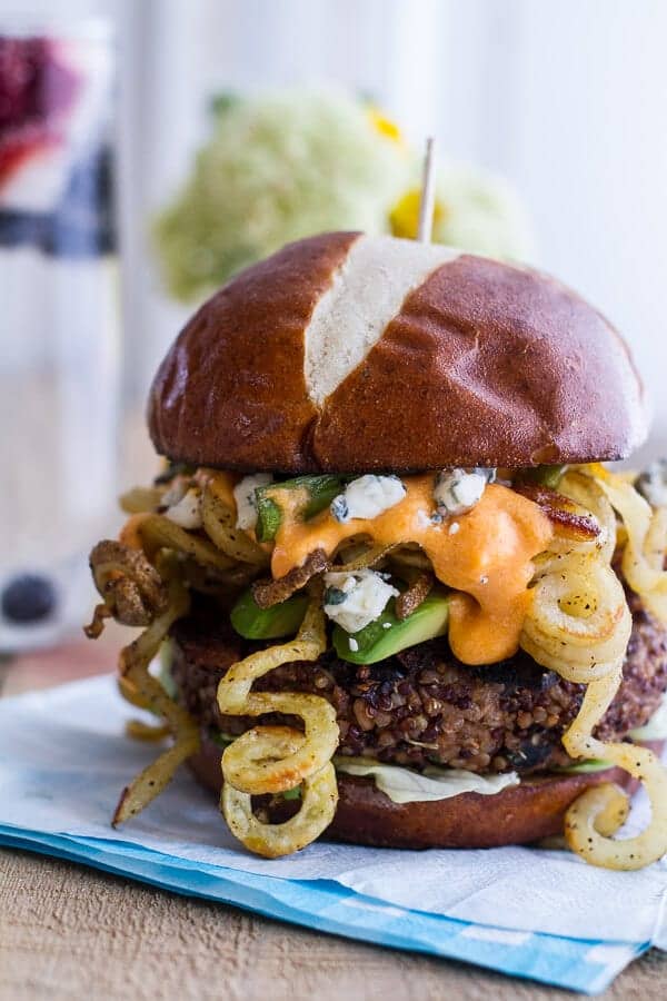 Buffalo-Blue Curly Cheese Fry and Crispy Black Bean Burgers | halfbakedharvest.com