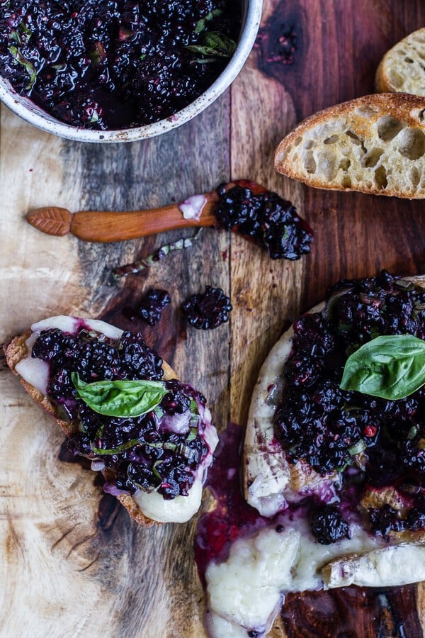 Grilled Brie with Blackberry Basil Smash Salsa + Charred Bread | halfbakedharvest.com
