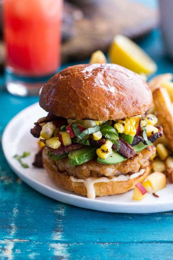 Lobster Burgers w/Browned Butter Lemon Aioli + Basil Corn Salsa, Bacon ‘n’ Avocado | halfbakedharvest.com
